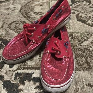 Pink sequin Sperry top sider boat shoes ladies 6